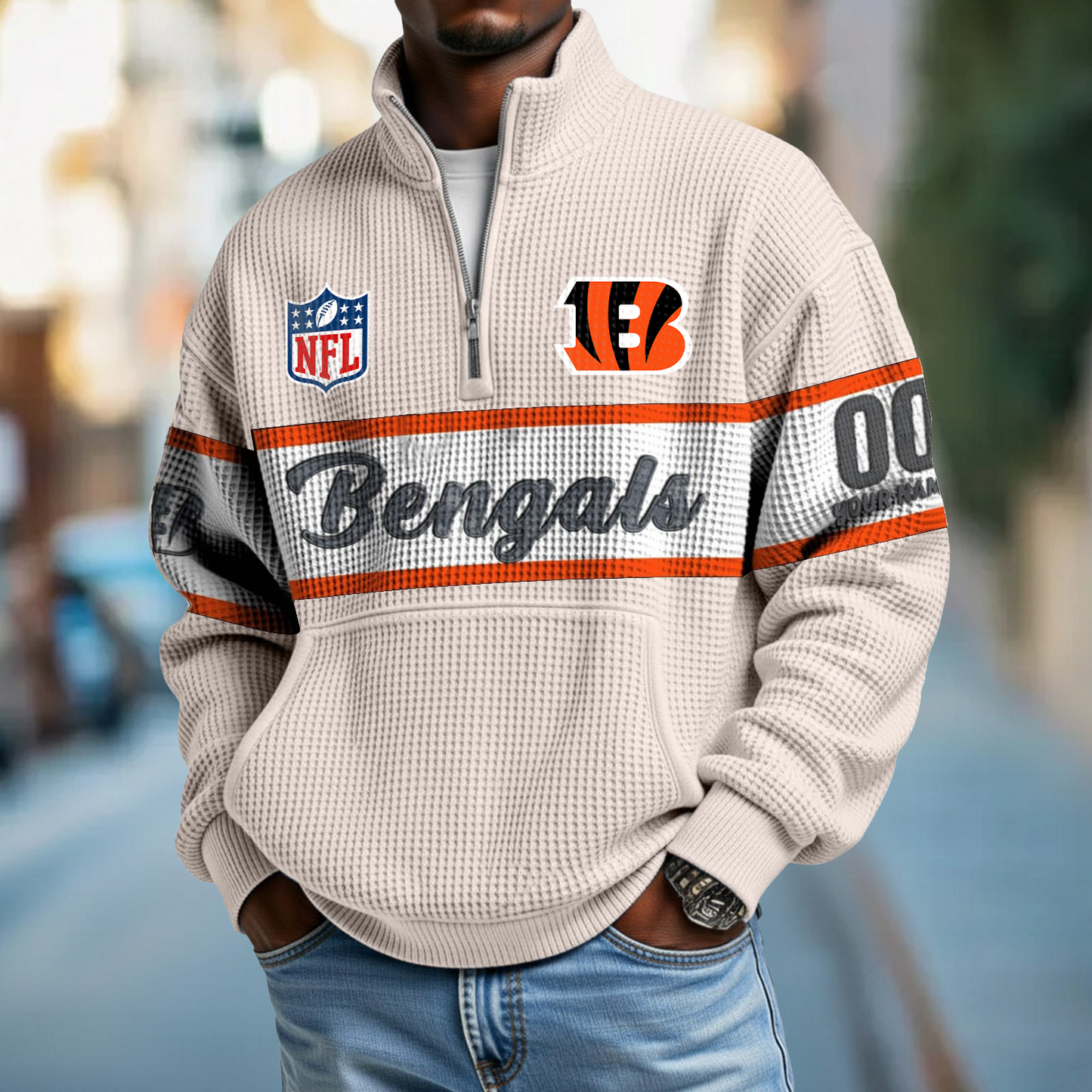 CIN x NFL Quarter-Zip Waffle Pullover DATND TANTD