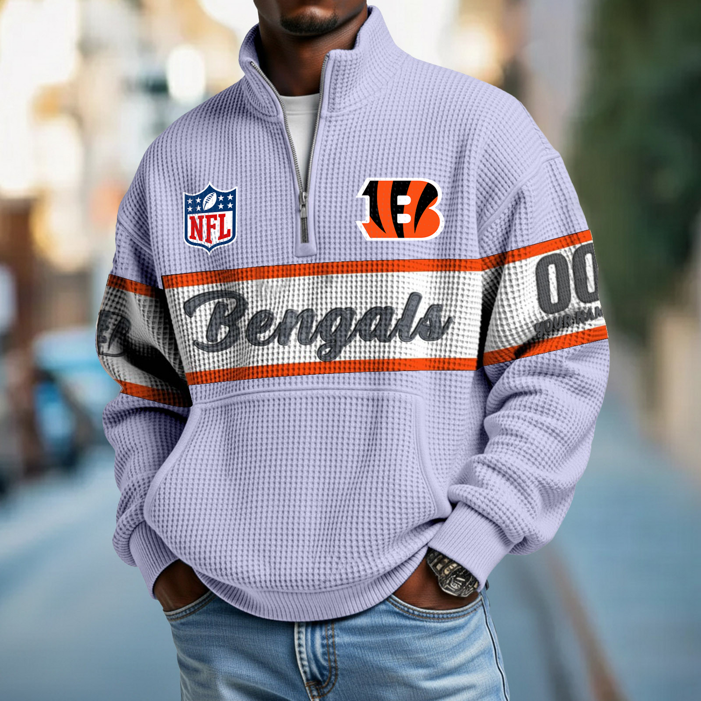 CIN x NFL Quarter-Zip Waffle Pullover DATND TANTD