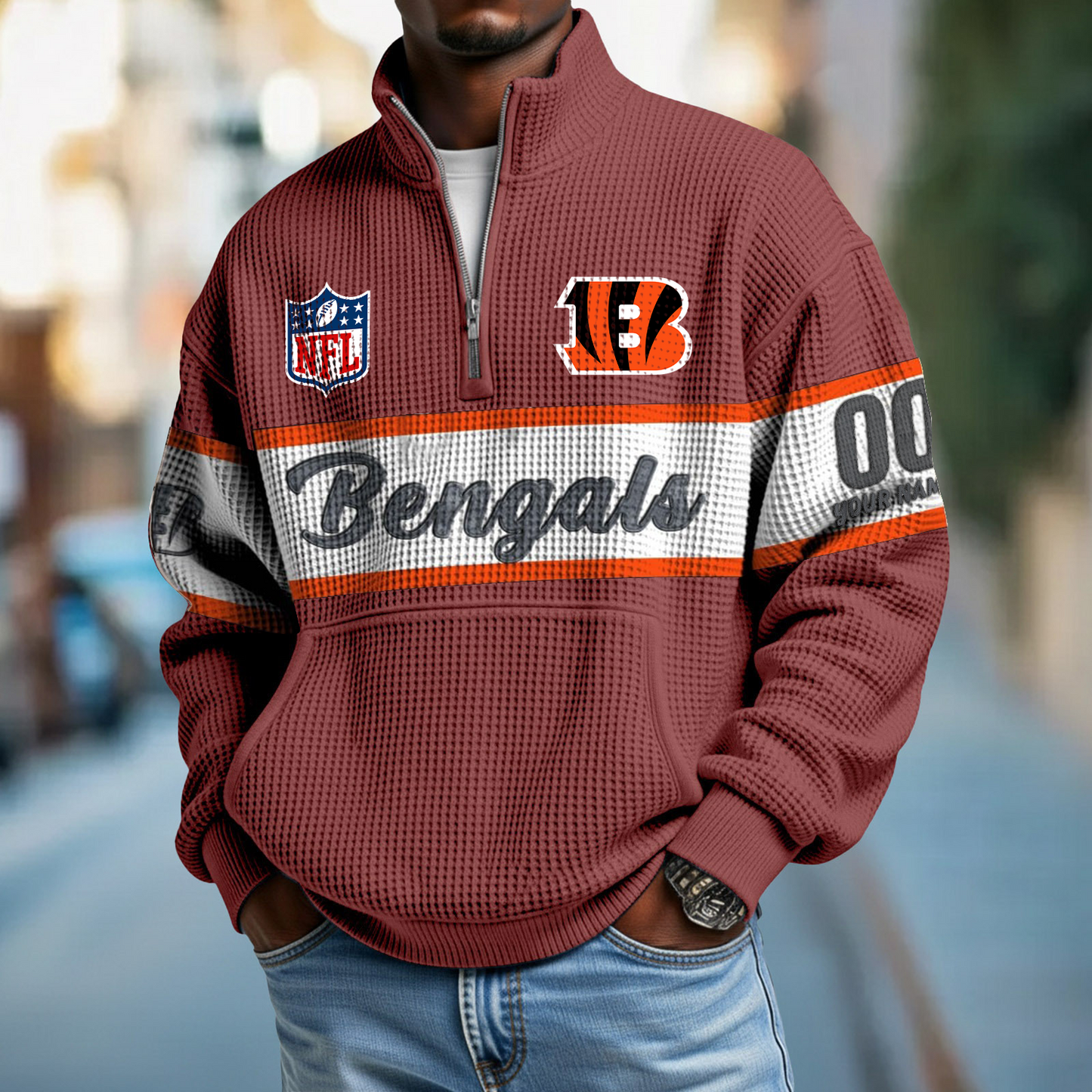 CIN x NFL Quarter-Zip Waffle Pullover DATND TANTD