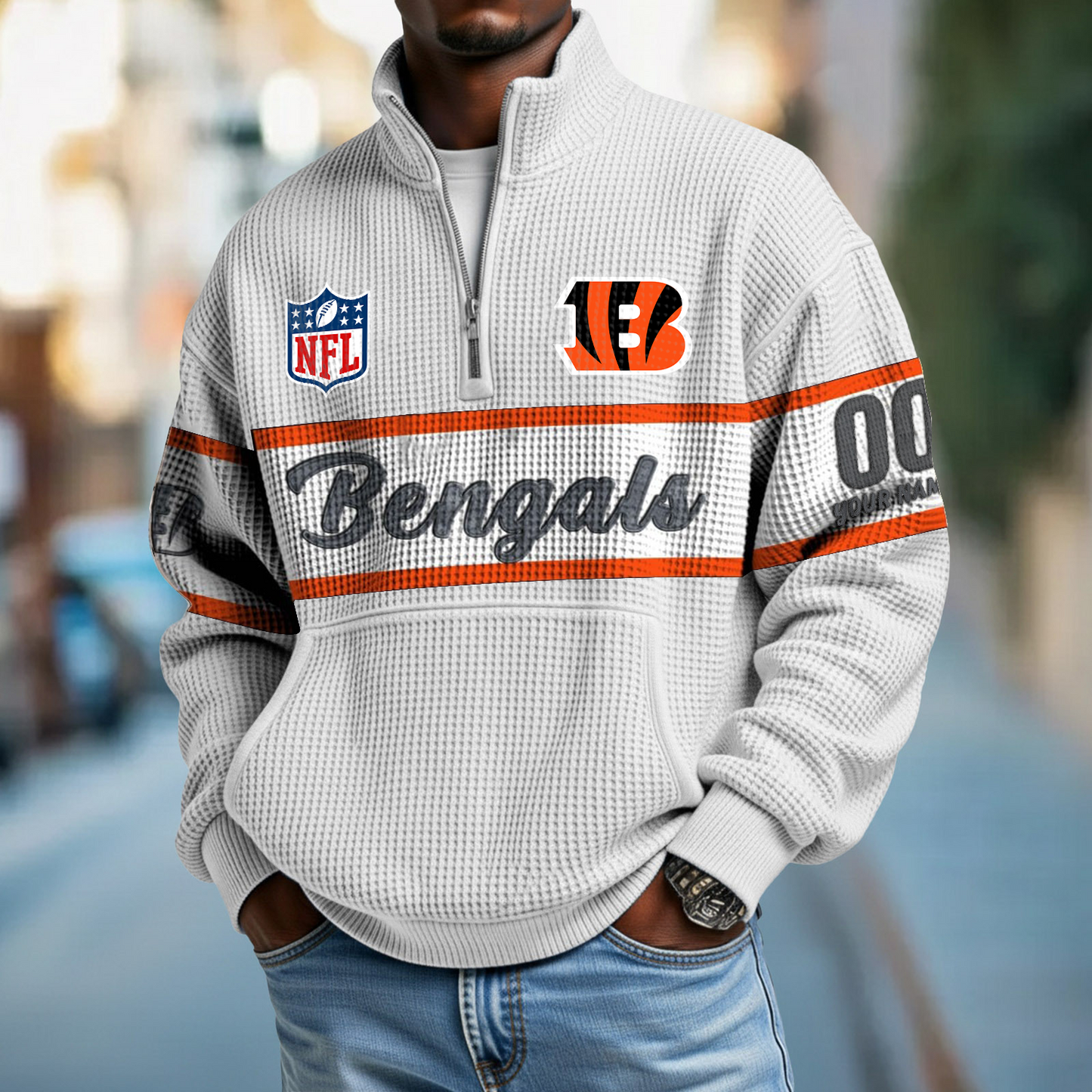 CIN x NFL Quarter-Zip Waffle Pullover DATND TANTD
