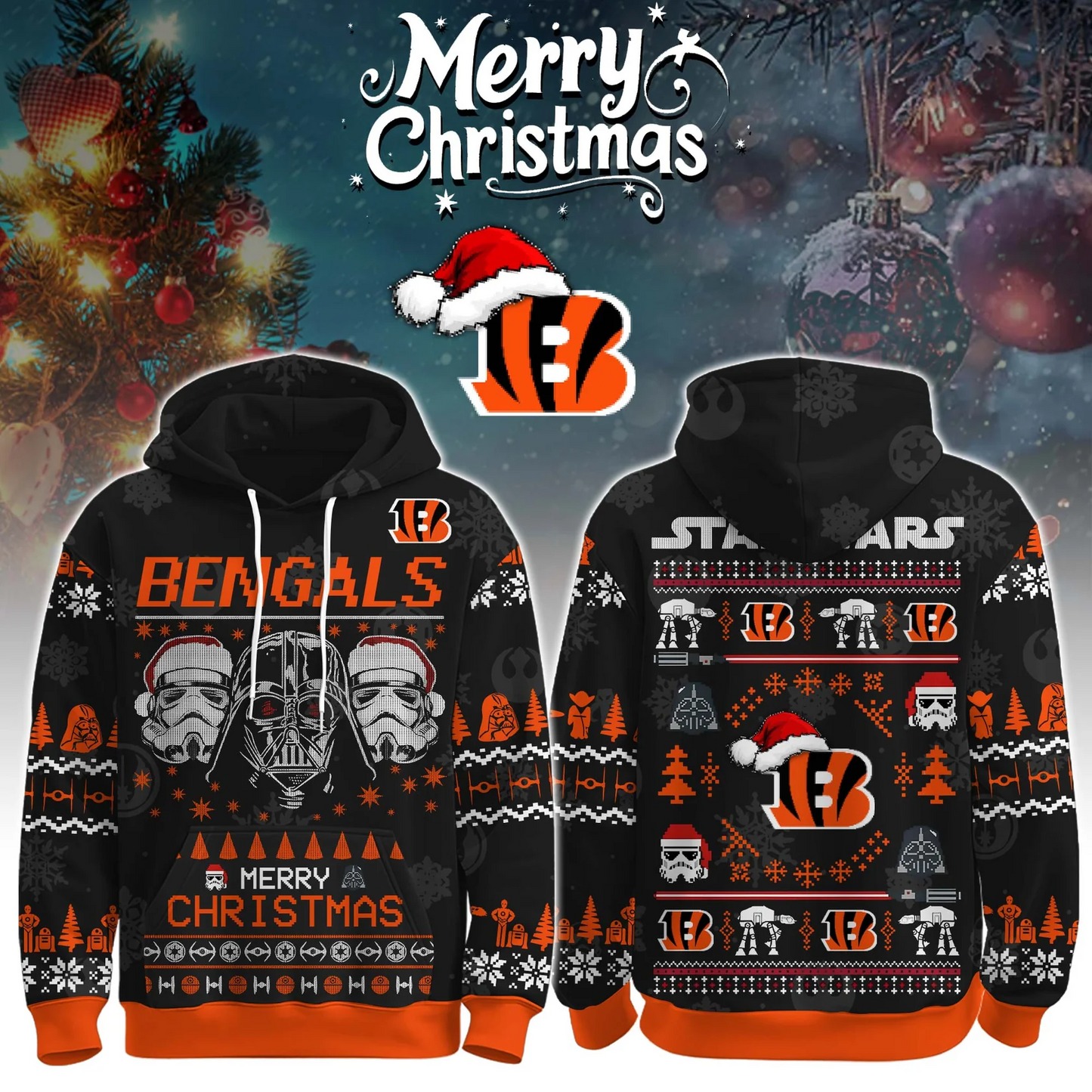 CIN x NFL Unisex Merry Christmas The Force Edition Hoodie DATND TANTD