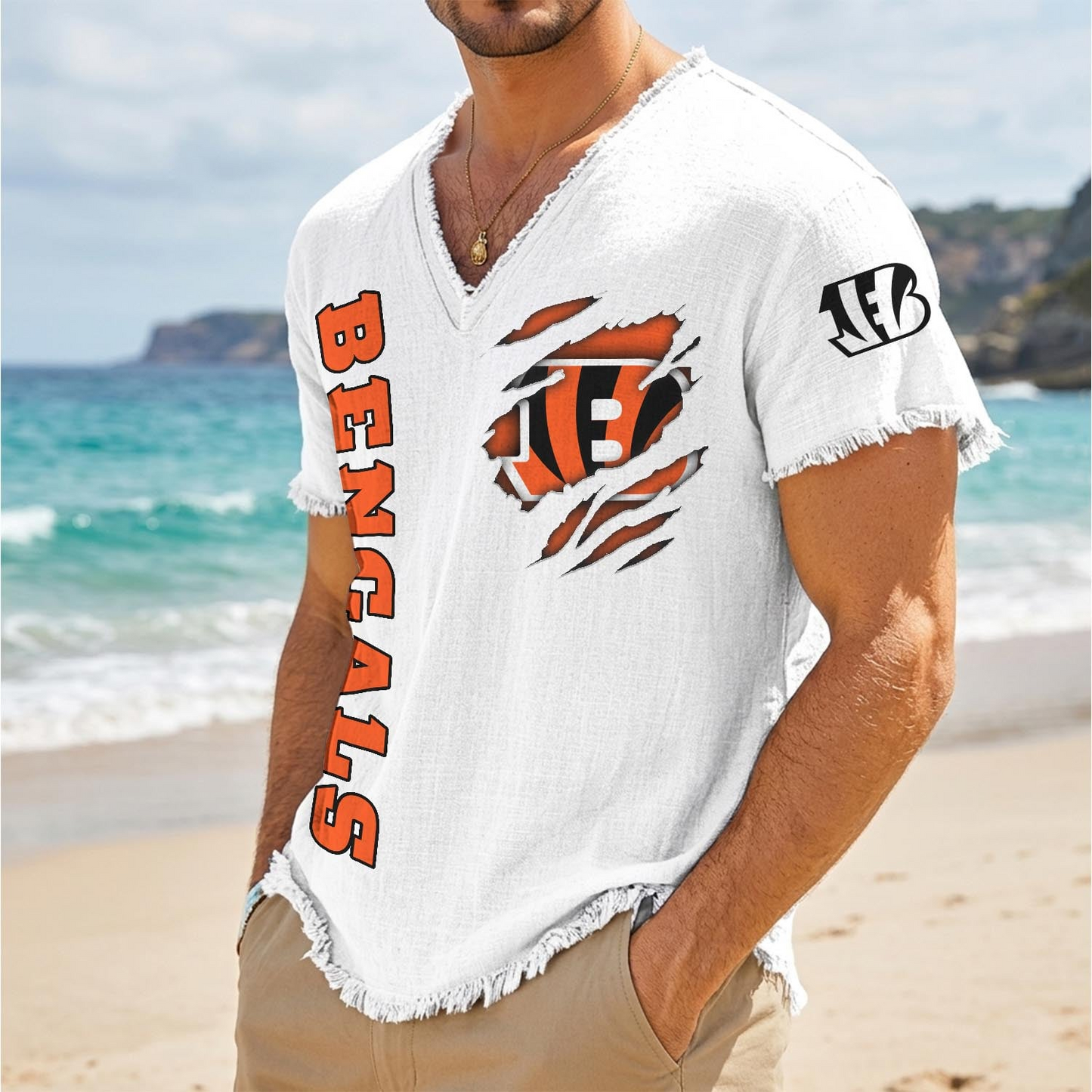 CIN x NFL V-Neck Linen Beach Shirt 1905 DatND DVT