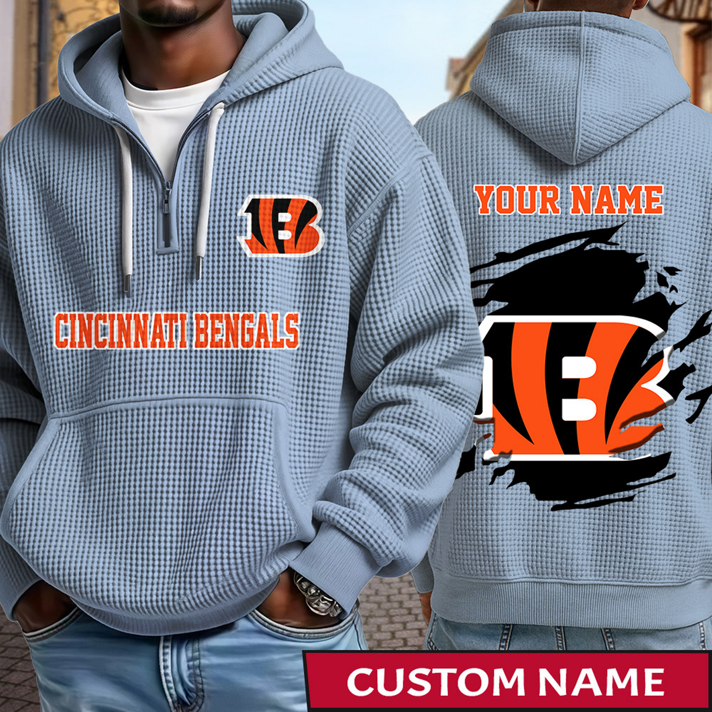 CIN x NFL Waffle Half Zip Hoodie DATND TANTD