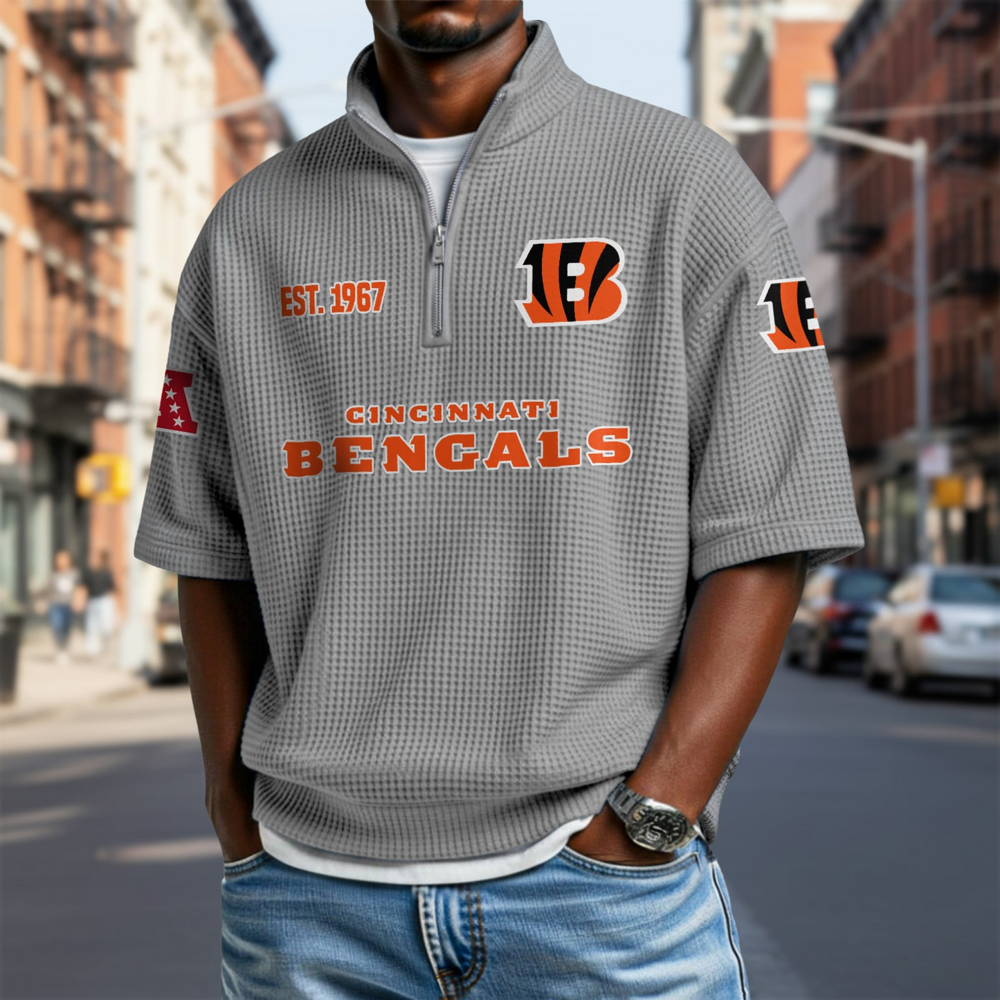 CIN x NFL Waffle Short Sleeve Polo Shirt DatND DVT