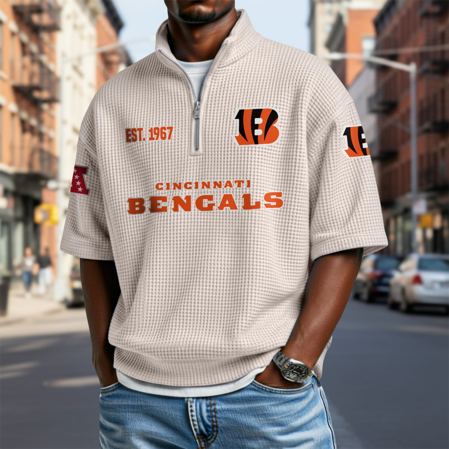 CIN x NFL Waffle Short Sleeve Polo Shirt DatND DVT