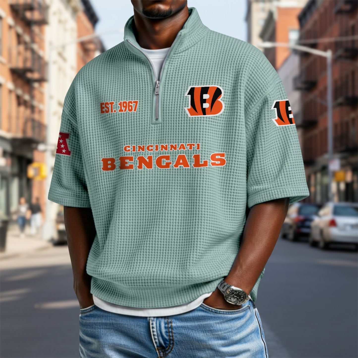 CIN x NFL Waffle Short Sleeve Polo Shirt DatND DVT