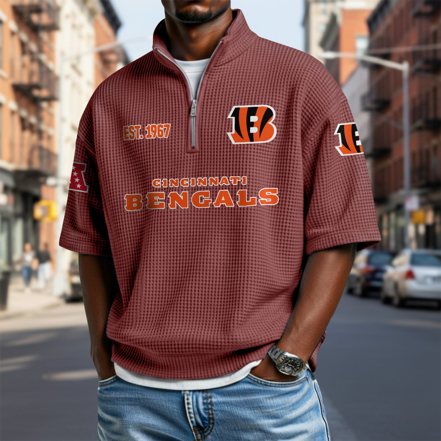 CIN x NFL Waffle Short Sleeve Polo Shirt DatND DVT