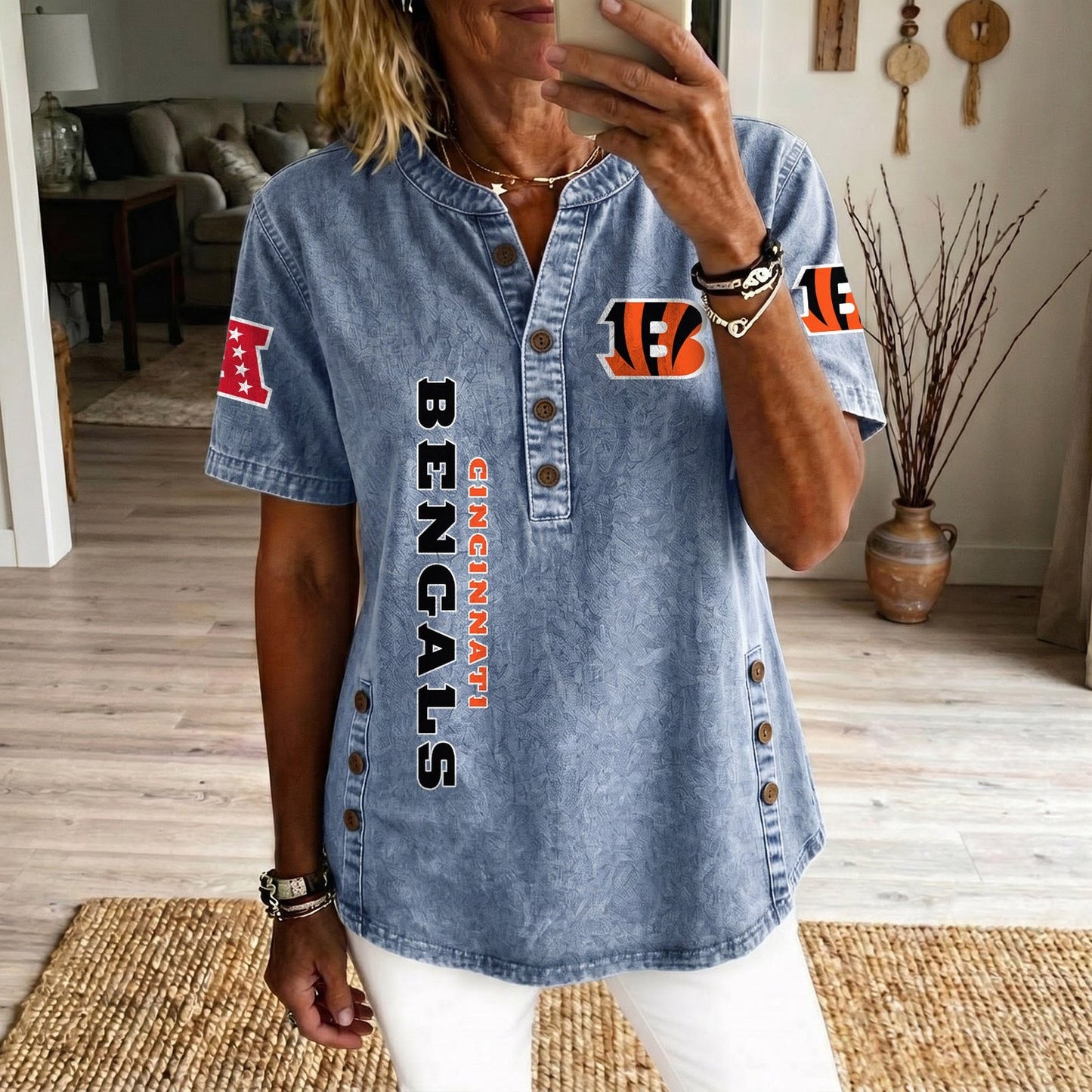CIN x NFL Womenƒ??s Denim Casual Tops DATND LBN 190526