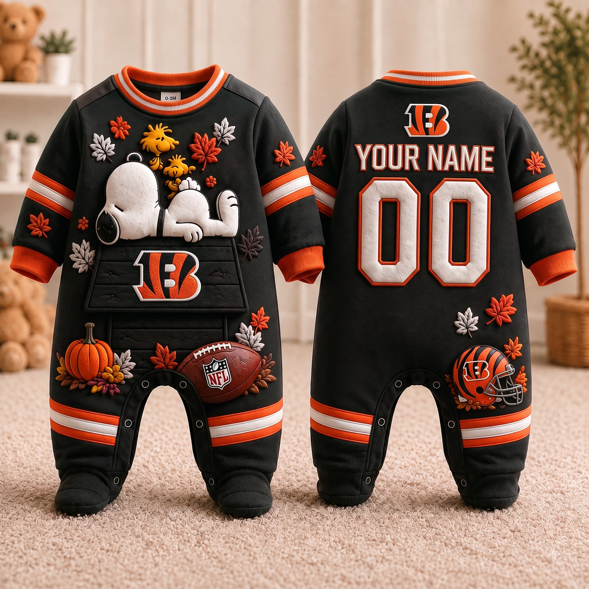 CIN_Personalized NFL Football Baby Onesie – Custom Name & Number