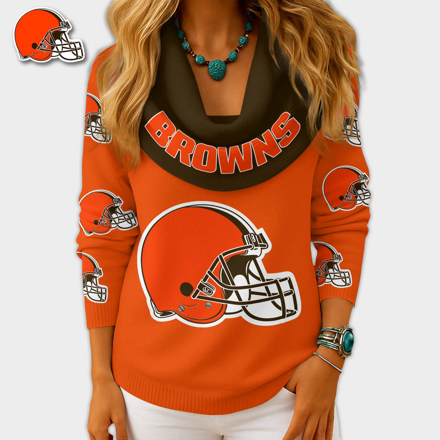 CLE Premium NFL Fan Cowl Neck Sweater 3D Shirt DDT NTL