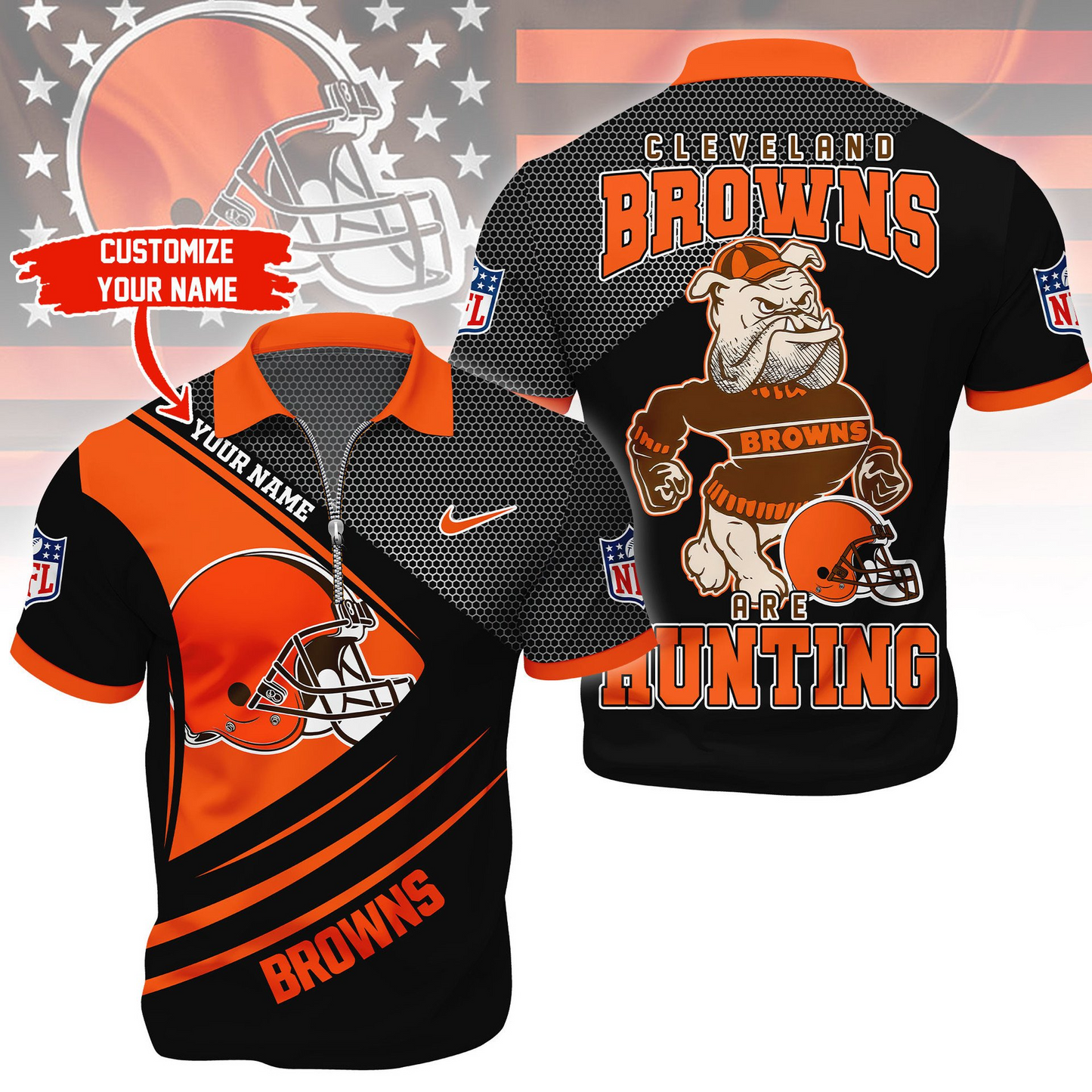 CLE Premium NFL Game Day Polo With Zipper Shirt DDT NTL
