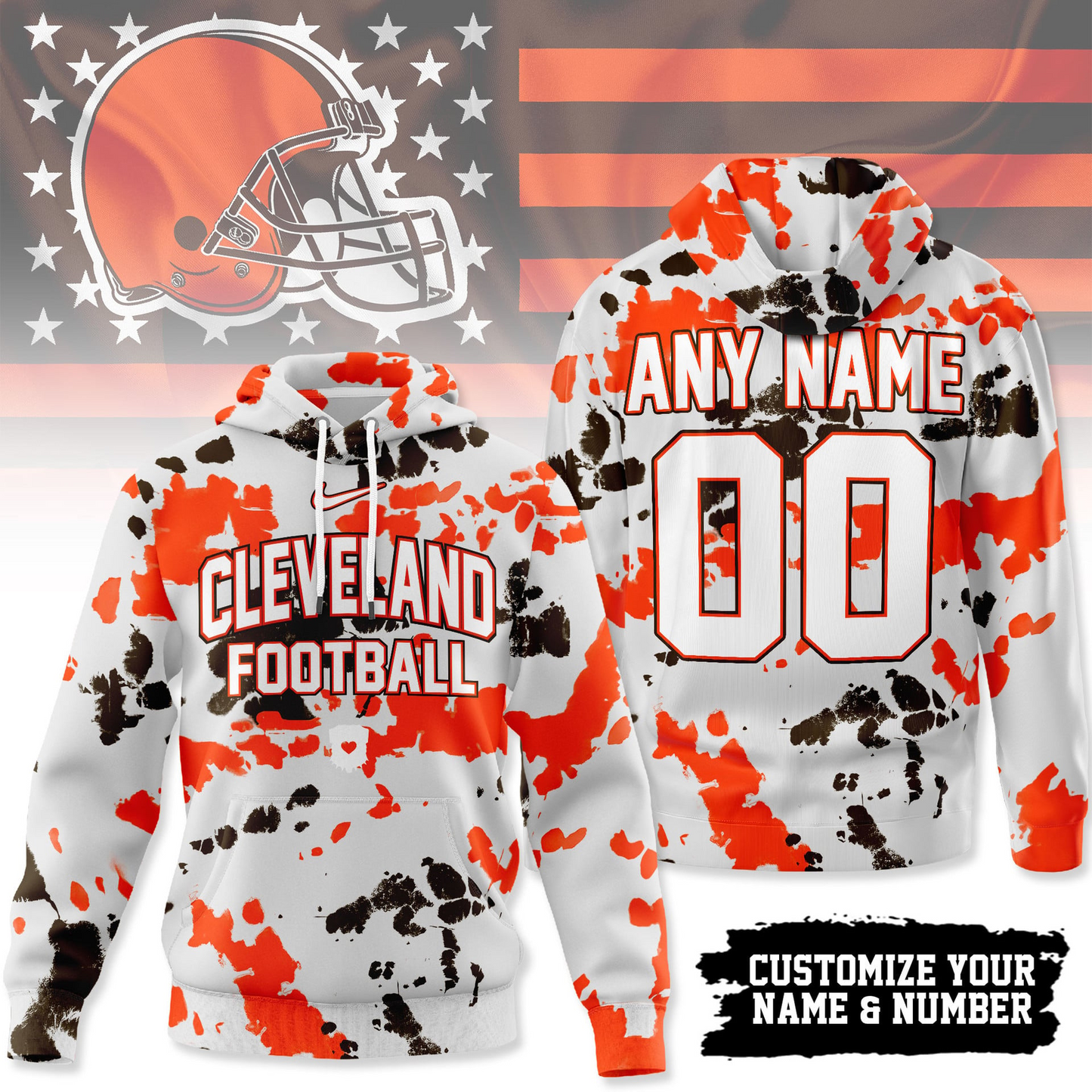 CLE Premium NFL Gridiron Splash Personalized Hoodie DDT CTND