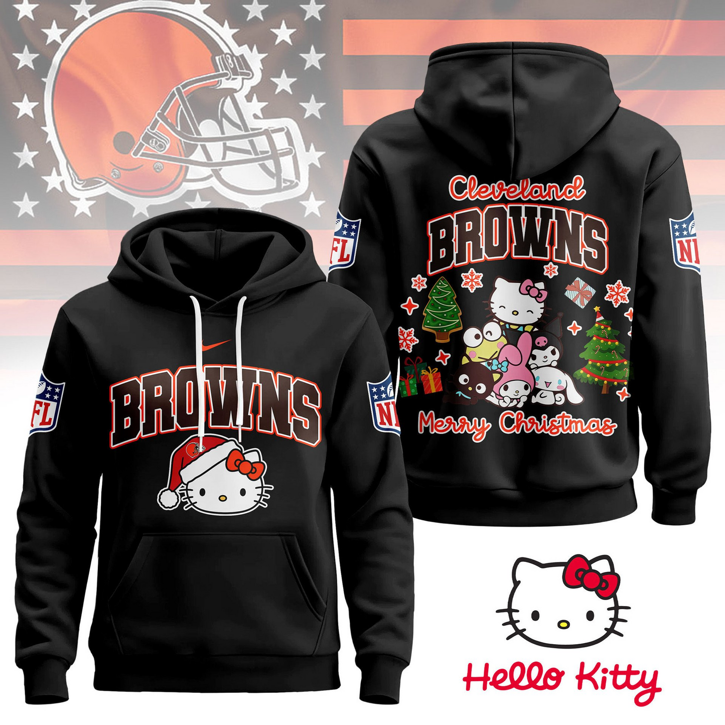 CLE Premium NFL Hello Kitty Christmas 3D Hoodie DDT CTND