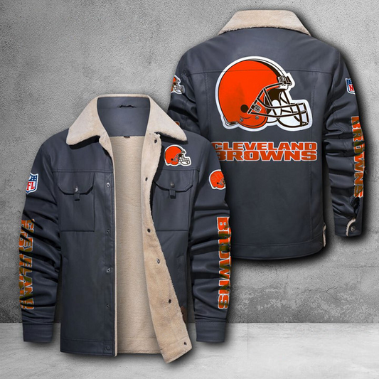 CLE X NFL LEATHER JACKET DATND THUONGNH
