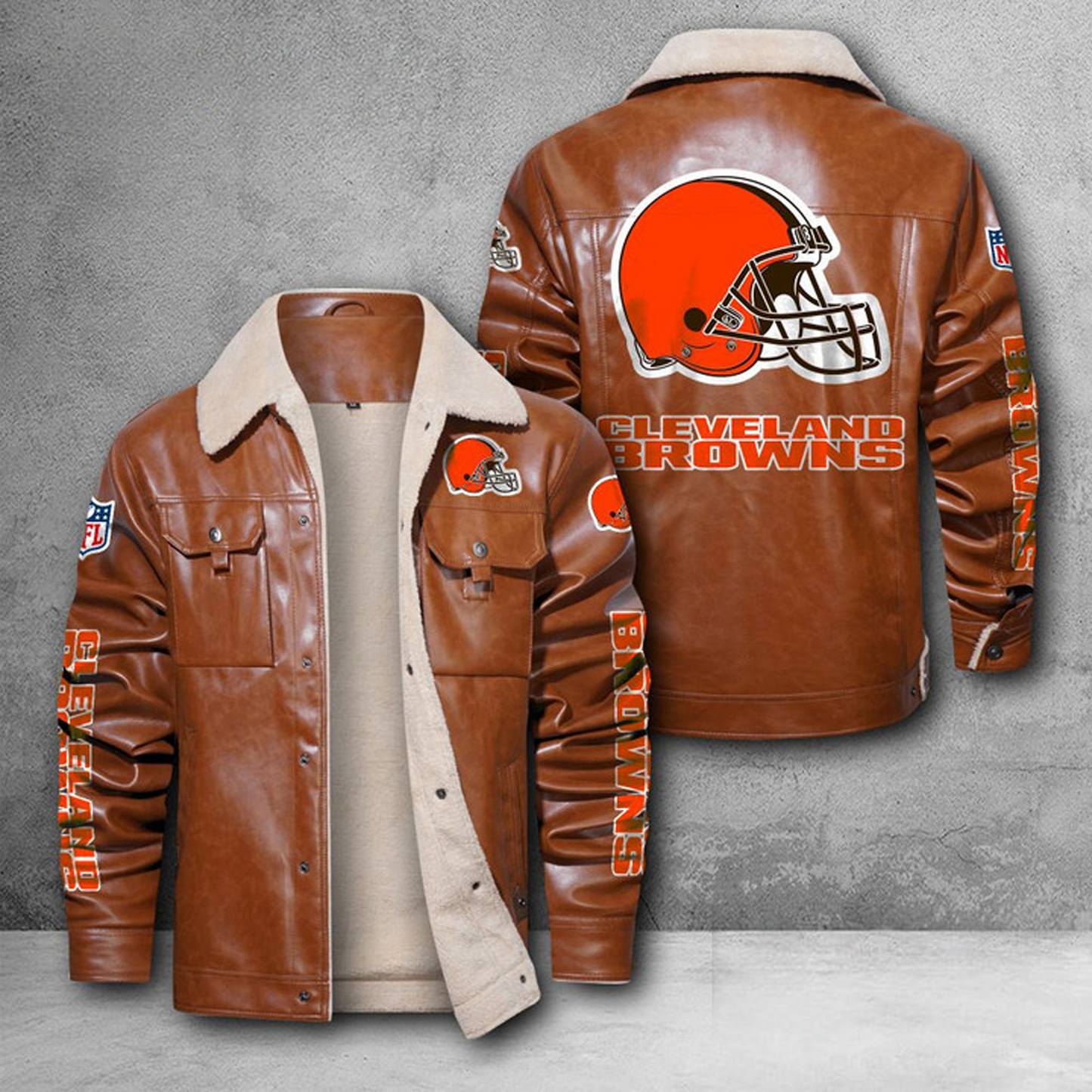 CLE X NFL LEATHER JACKET DATND THUONGNH