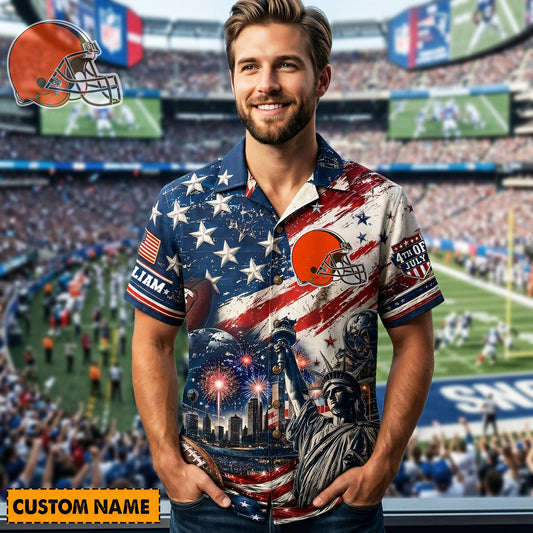 CLE X PREMIUM NFL Personalized Proud American Hawaiian Shirt 190626