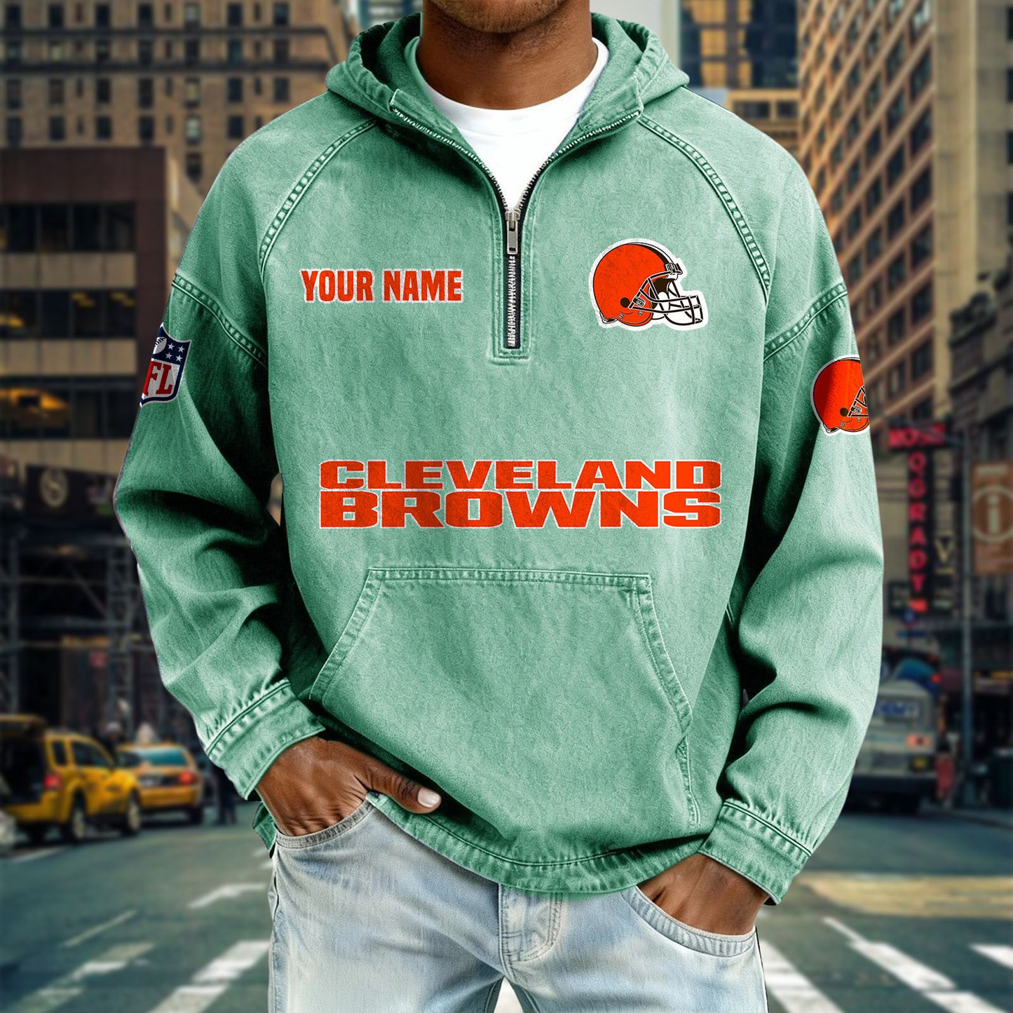 CLE x NFL Denim Long - Sleeved Hooded Sweatshirt DDT NTL