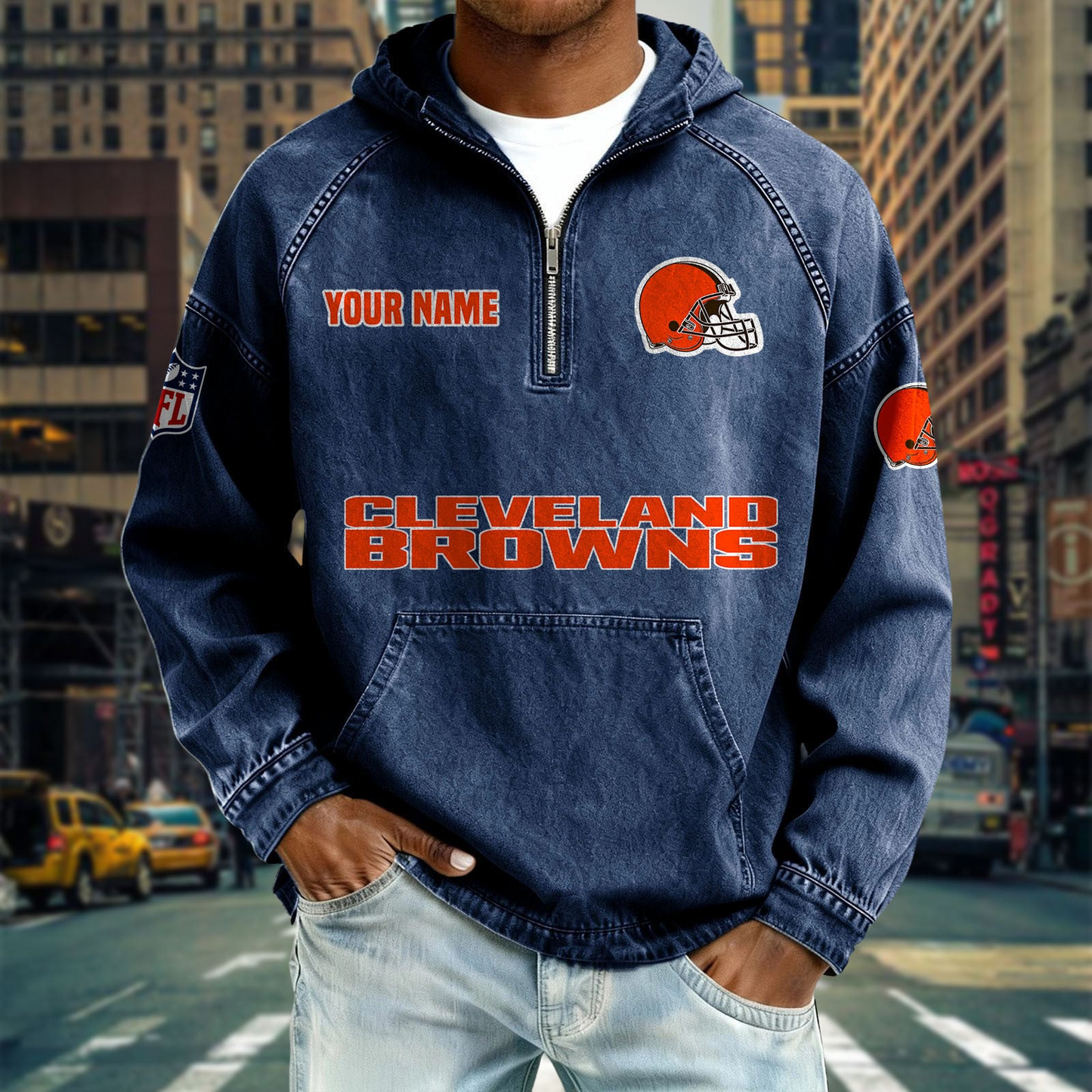 CLE x NFL Denim Long - Sleeved Hooded Sweatshirt DDT NTL