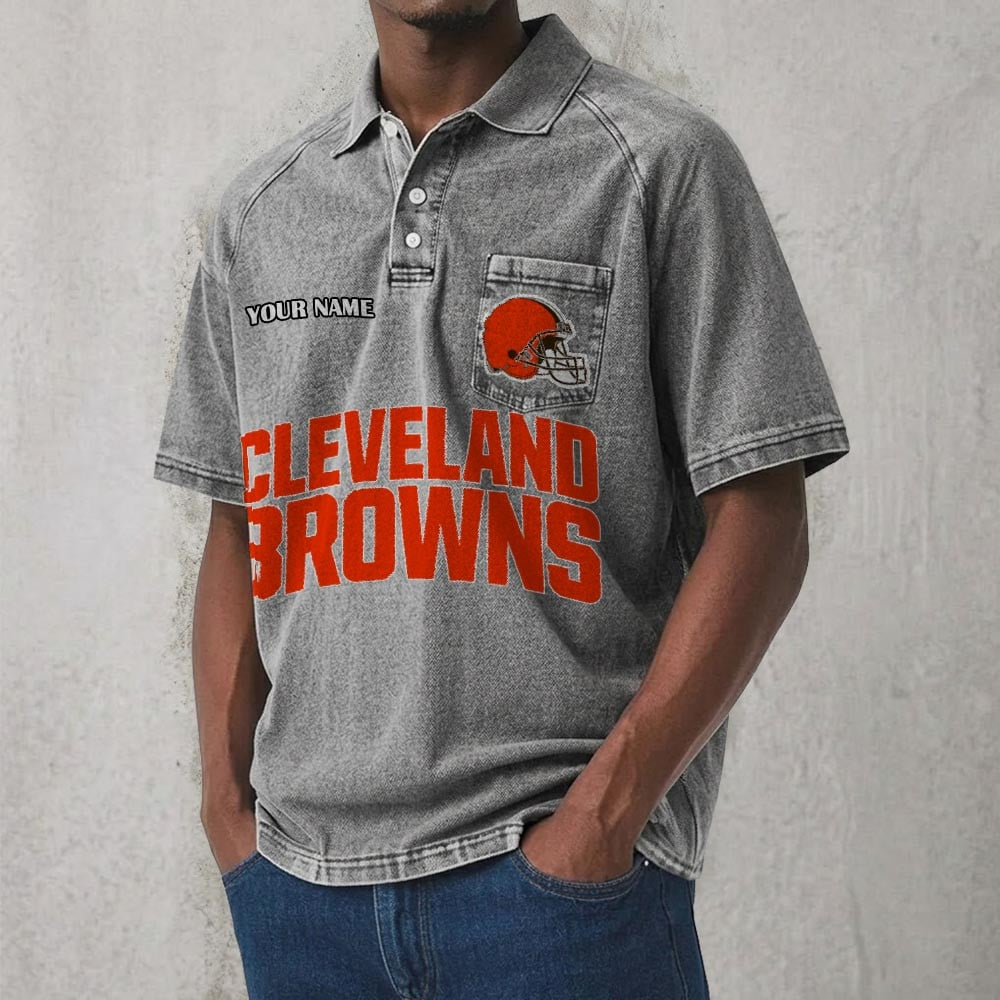 CLE x NFL Men's Distressed Turn-Down Collar Polo DATND TANTD 250526
