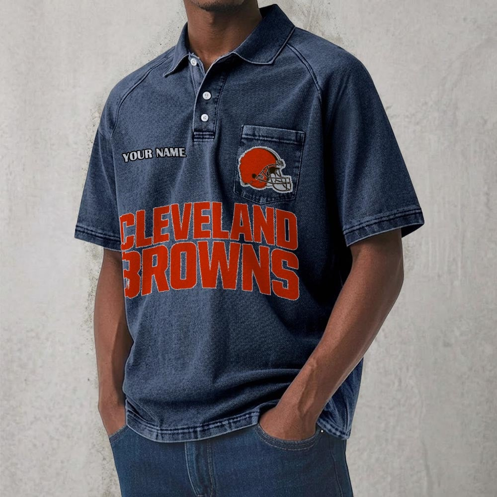 CLE x NFL Men's Distressed Turn-Down Collar Polo DATND TANTD 250526