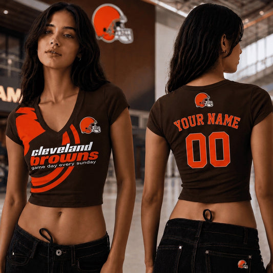 CLE x NFL Premium Women V-neck Croptop Personalized Gift For Fan
