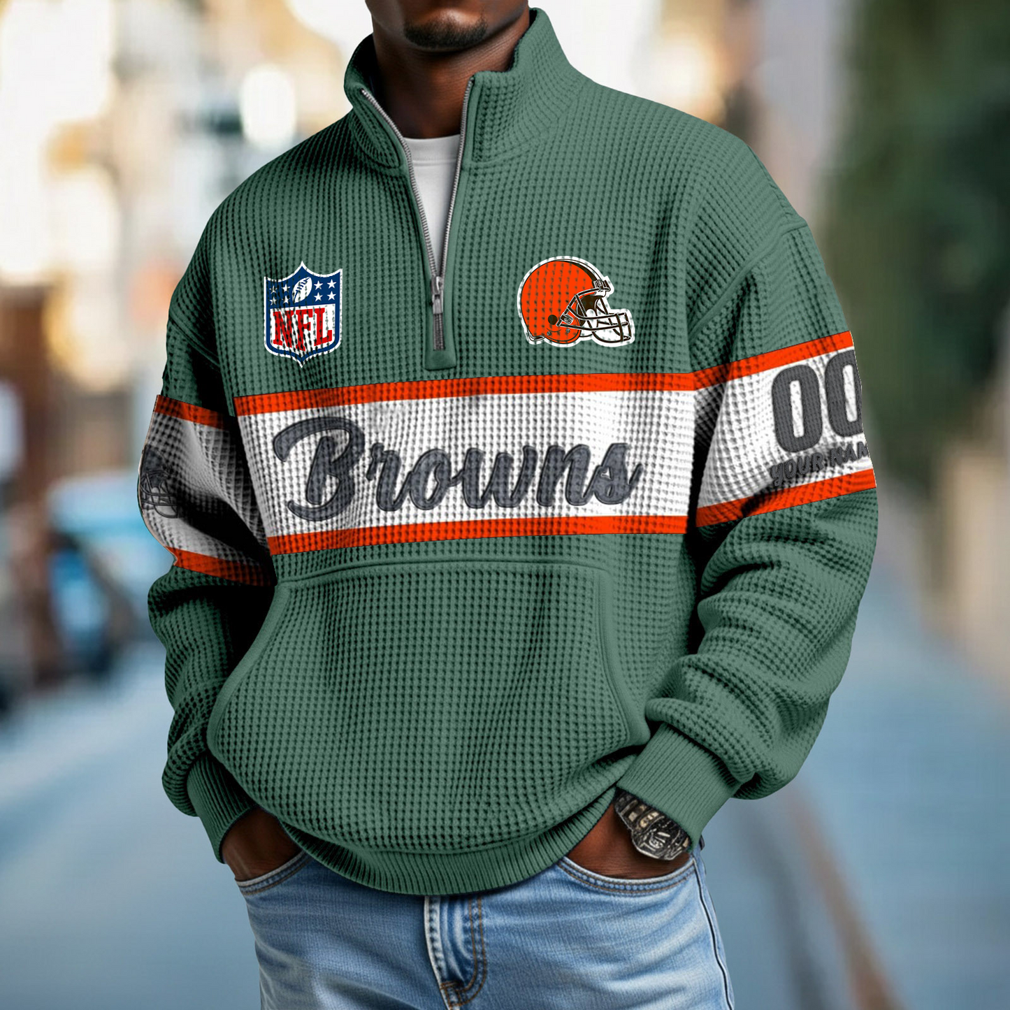 CLE x NFL Quarter-Zip Waffle Pullover DATND TANTD