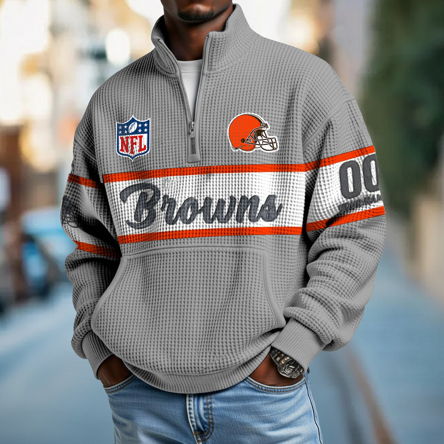 CLE x NFL Quarter-Zip Waffle Pullover DATND TANTD