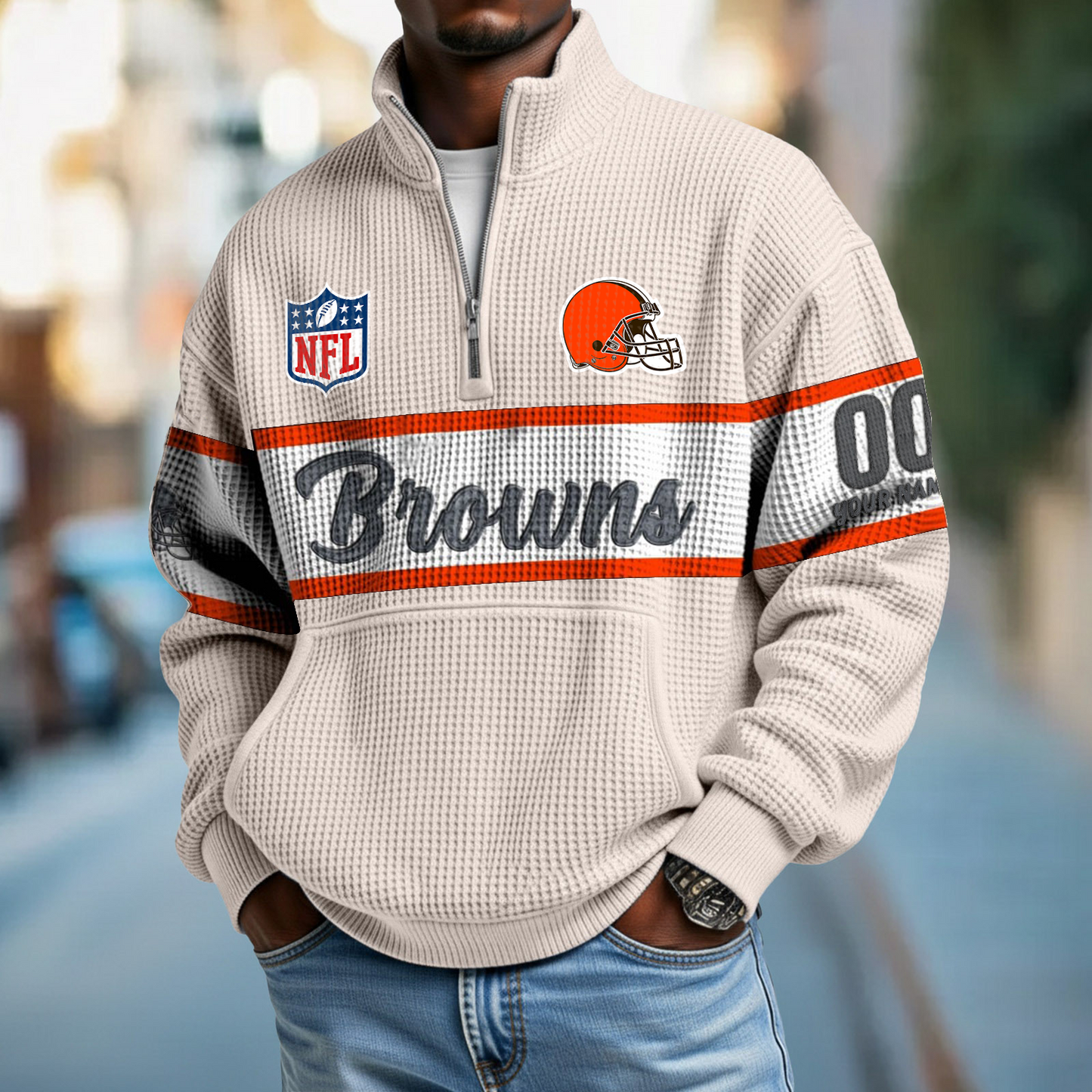 CLE x NFL Quarter-Zip Waffle Pullover DATND TANTD