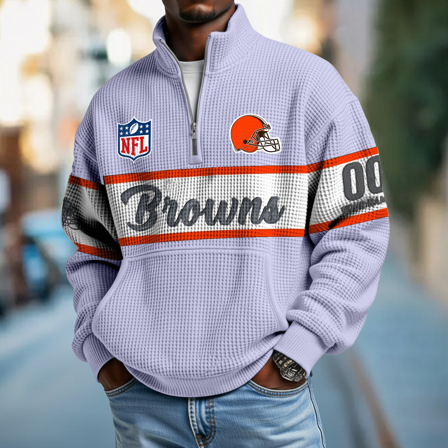 CLE x NFL Quarter-Zip Waffle Pullover DATND TANTD