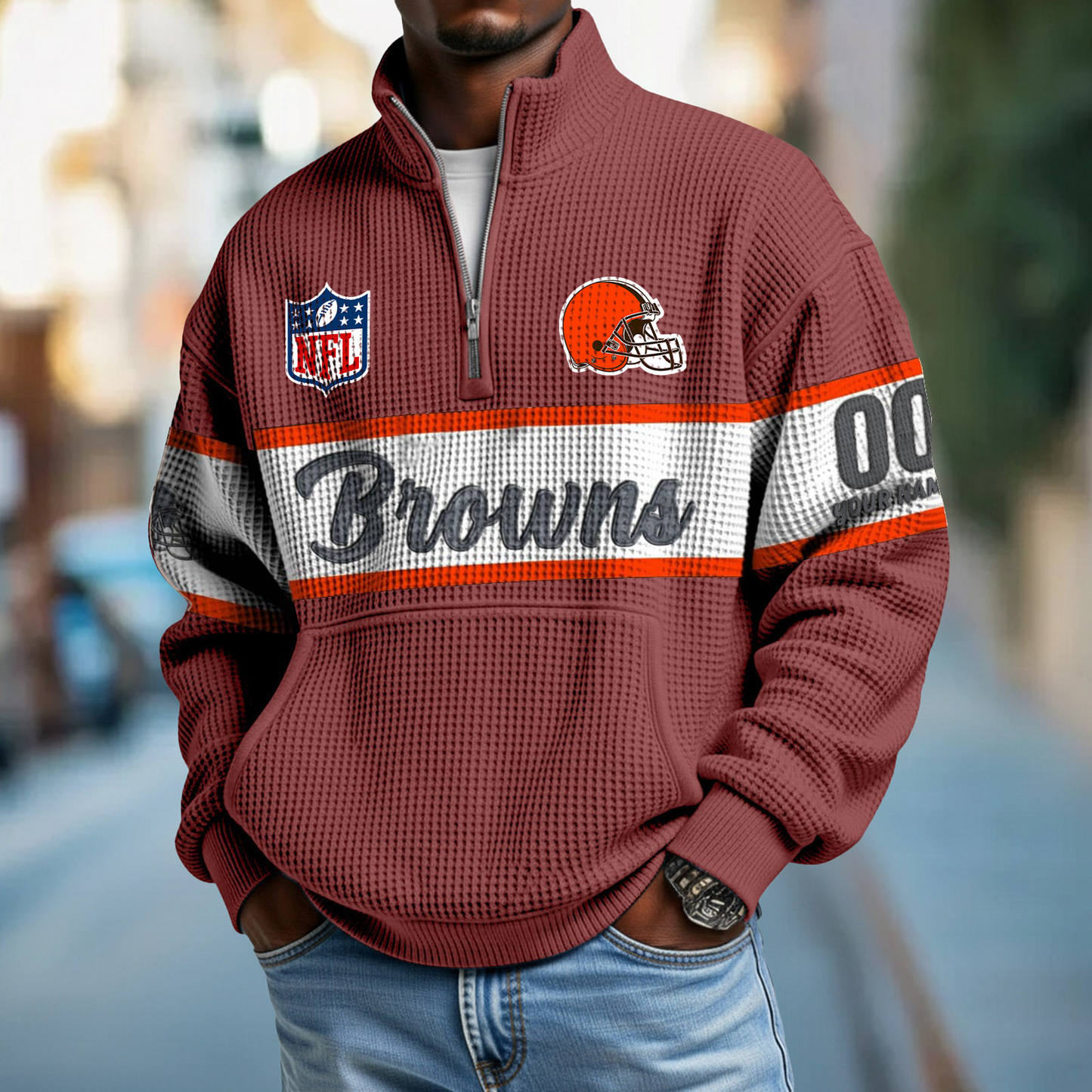 CLE x NFL Quarter-Zip Waffle Pullover DATND TANTD