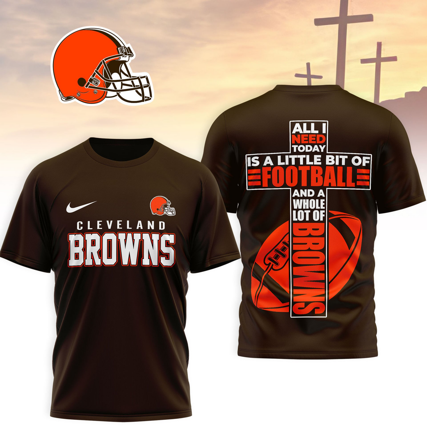 CLE x NFL Whole Lot of Football Christian Cross 3D Shirt