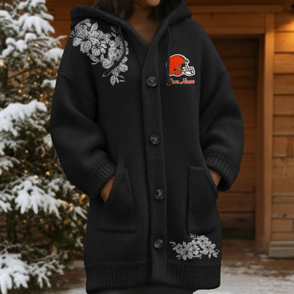 CLE x NFL Women's Casual Knitted Hooded Cardigan DATND TANTD 211125