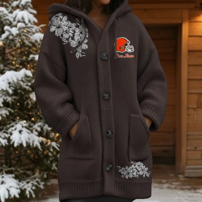 CLE x NFL Women's Casual Knitted Hooded Cardigan DATND TANTD 211125