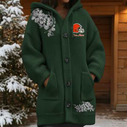 CLE x NFL Women's Casual Knitted Hooded Cardigan DATND TANTD 211125