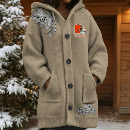 CLE x NFL Women's Casual Knitted Hooded Cardigan DATND TANTD 211125