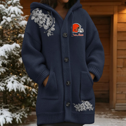 CLE x NFL Women's Casual Knitted Hooded Cardigan DATND TANTD 211125