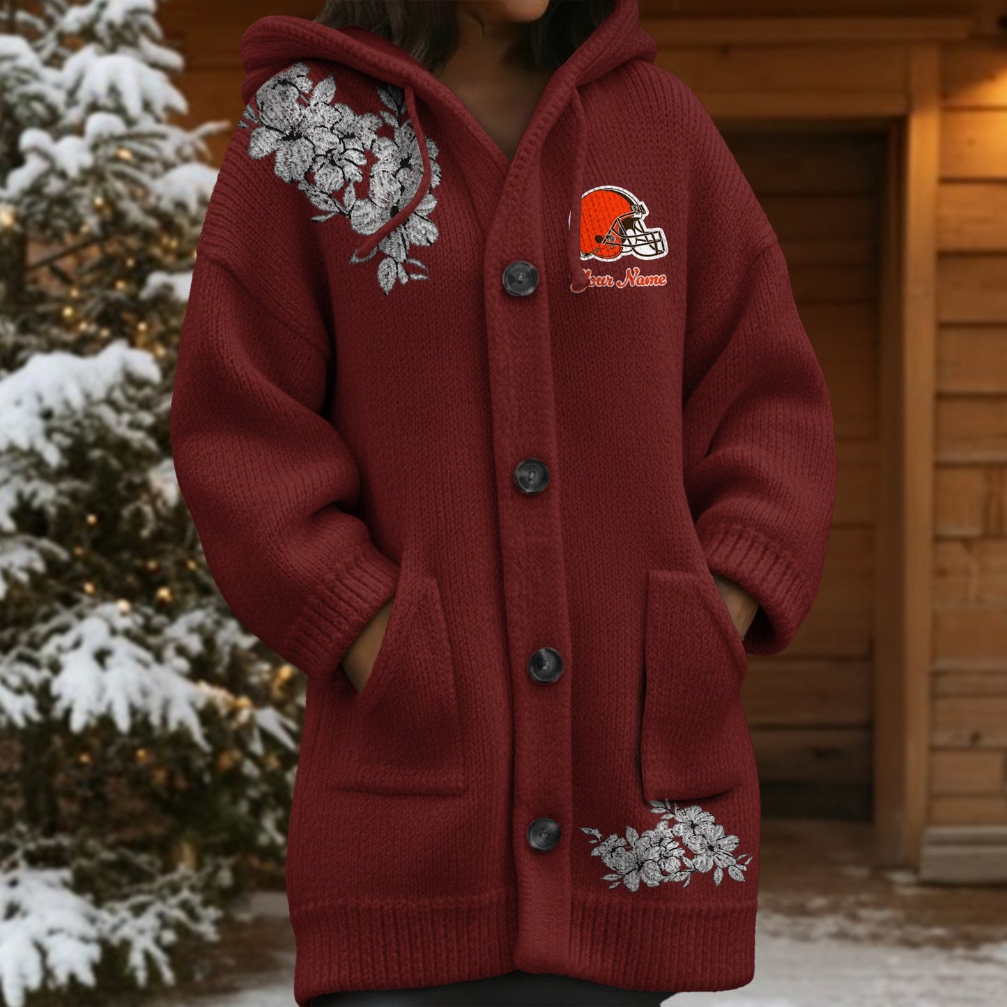 CLE x NFL Women's Casual Knitted Hooded Cardigan DATND TANTD 211125