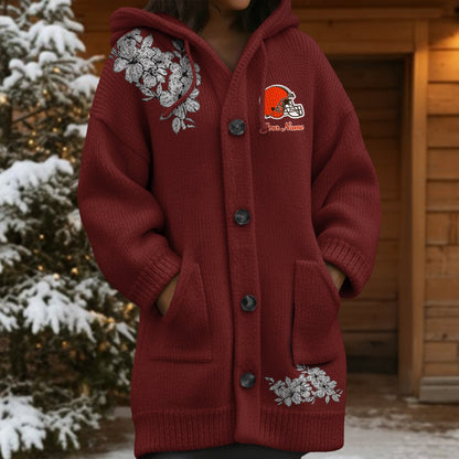 CLE x NFL Women's Casual Knitted Hooded Cardigan DATND TANTD 211125