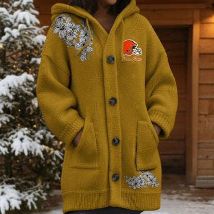 CLE x NFL Women's Casual Knitted Hooded Cardigan DATND TANTD 211125