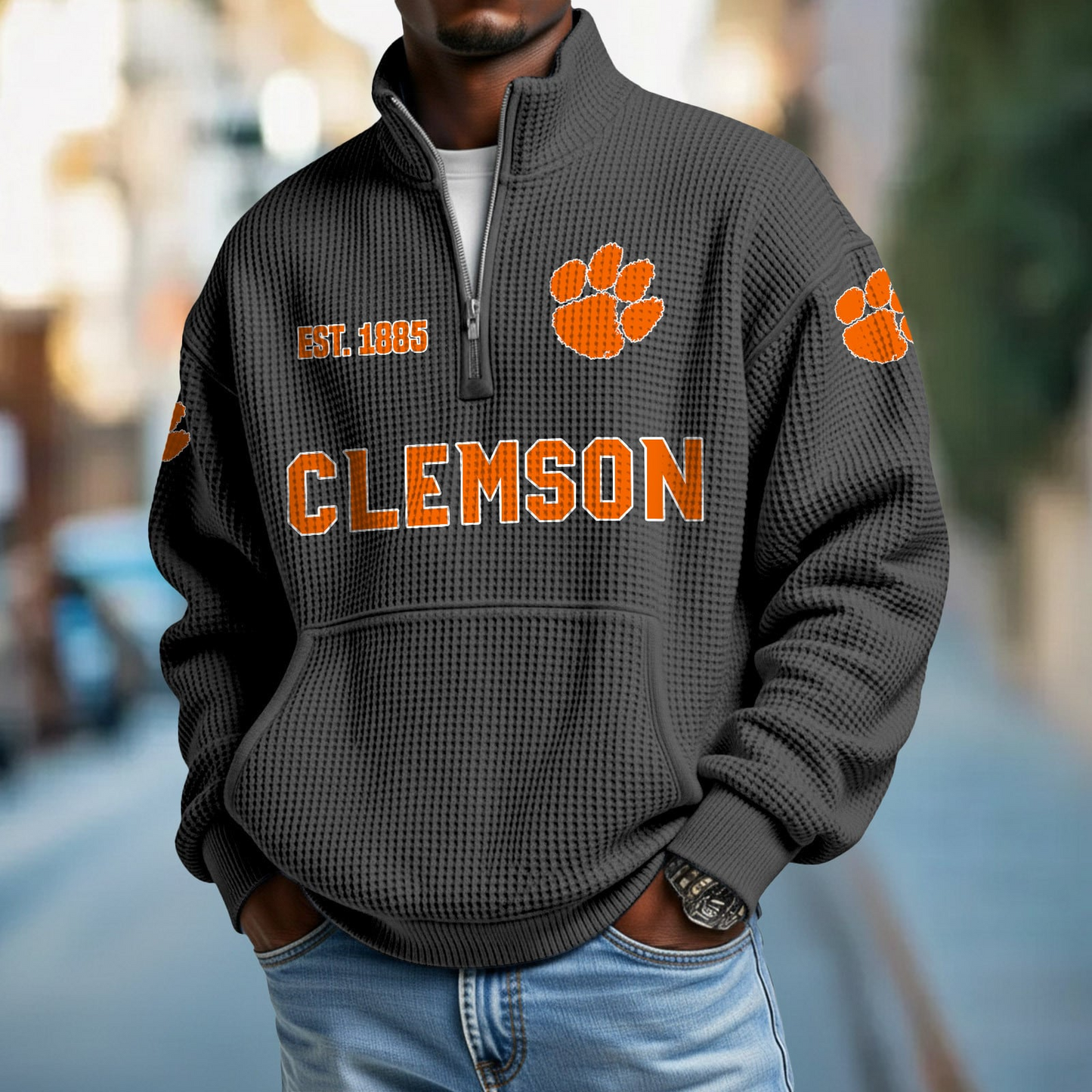 CLEM x College Football - Waffle Stand Collar Half Zip Sweatshirt DatND DVT