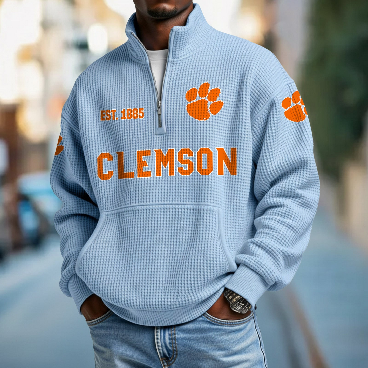 CLEM x College Football - Waffle Stand Collar Half Zip Sweatshirt DatND DVT