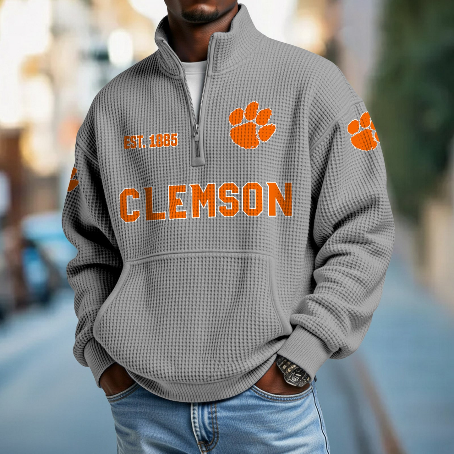 CLEM x College Football - Waffle Stand Collar Half Zip Sweatshirt DatND DVT