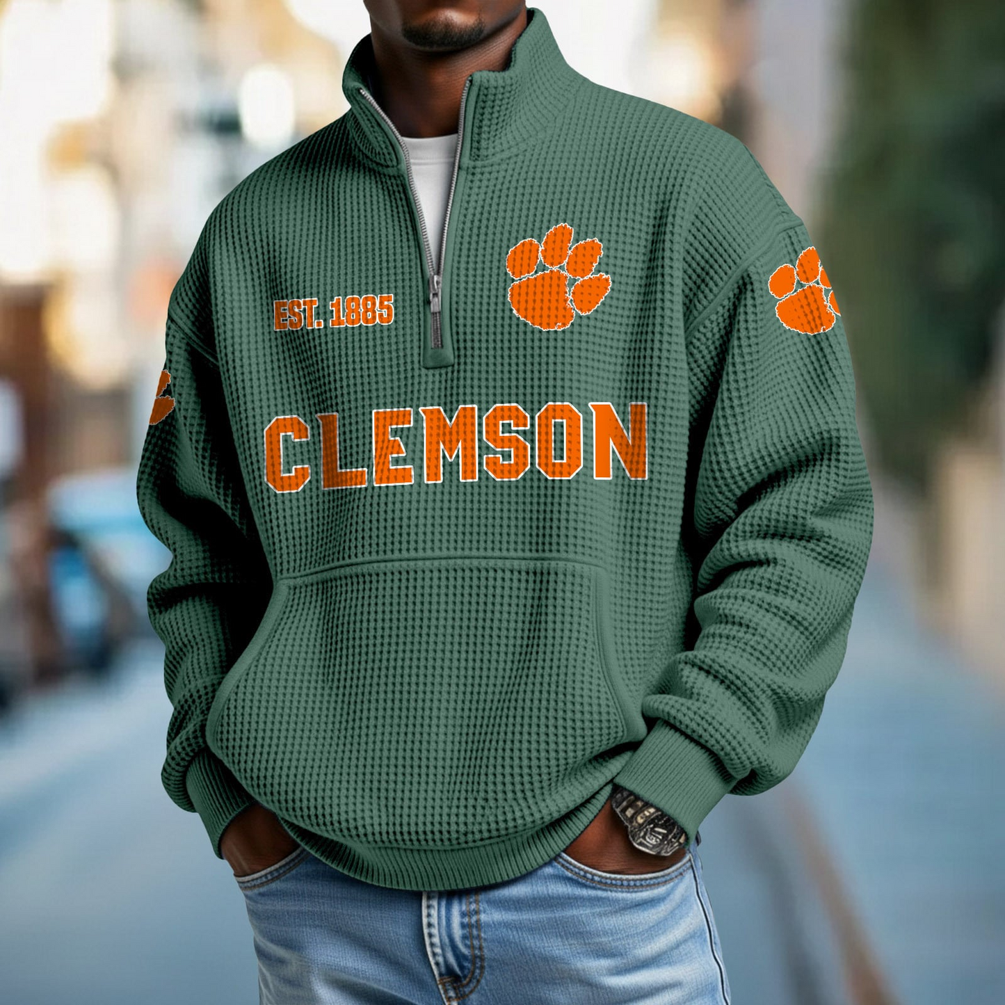 CLEM x College Football - Waffle Stand Collar Half Zip Sweatshirt DatND DVT