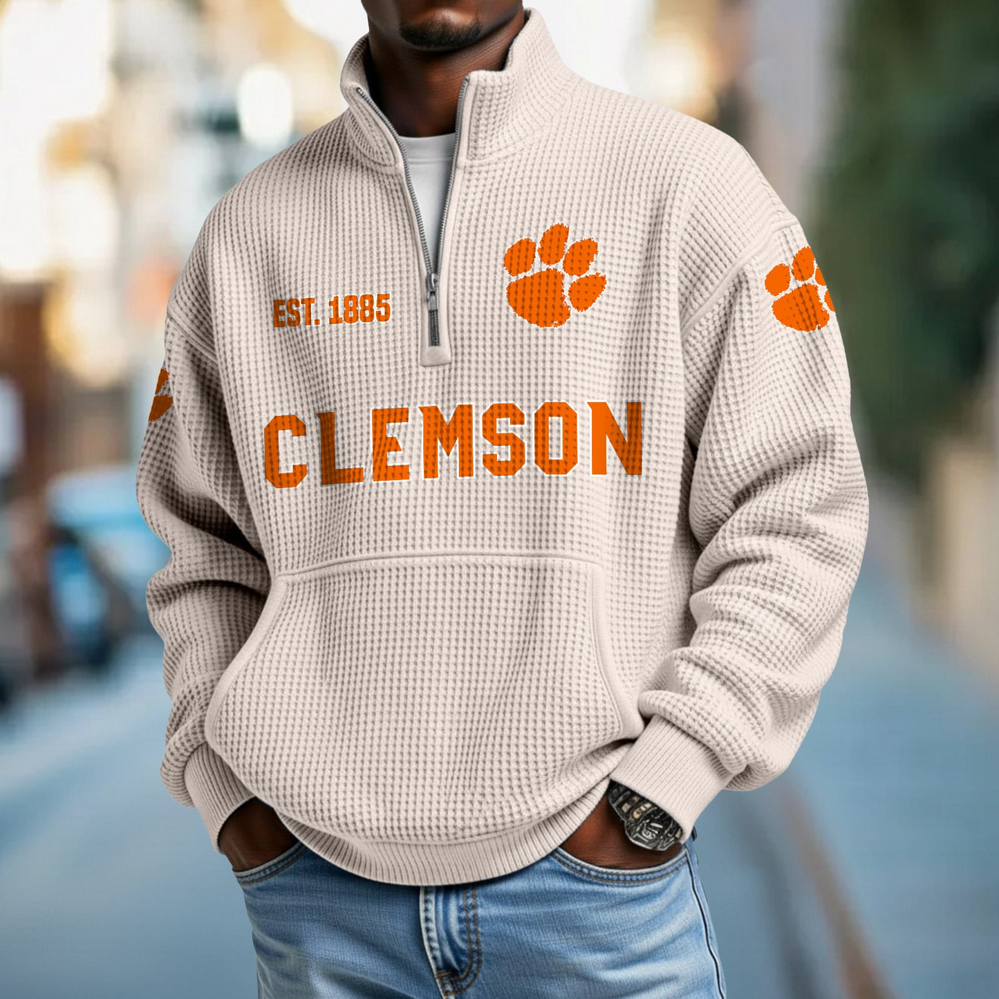 CLEM x College Football - Waffle Stand Collar Half Zip Sweatshirt DatND DVT