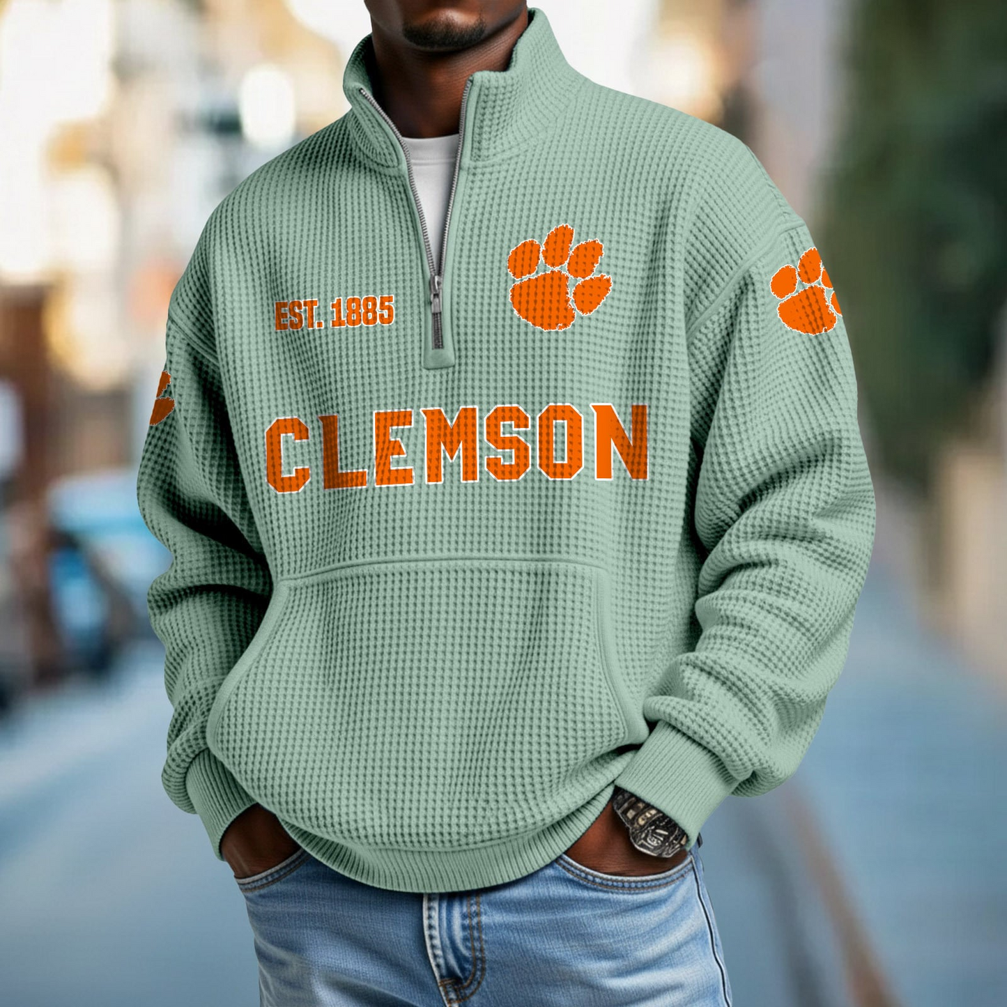 CLEM x College Football - Waffle Stand Collar Half Zip Sweatshirt DatND DVT