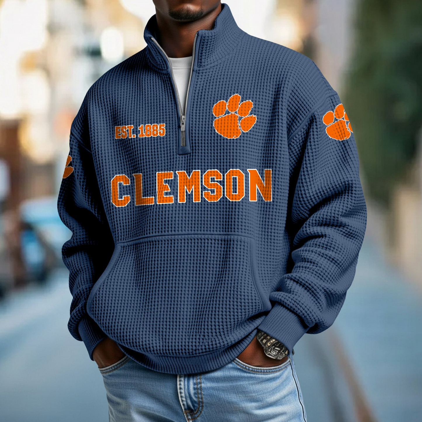 CLEM x College Football - Waffle Stand Collar Half Zip Sweatshirt DatND DVT