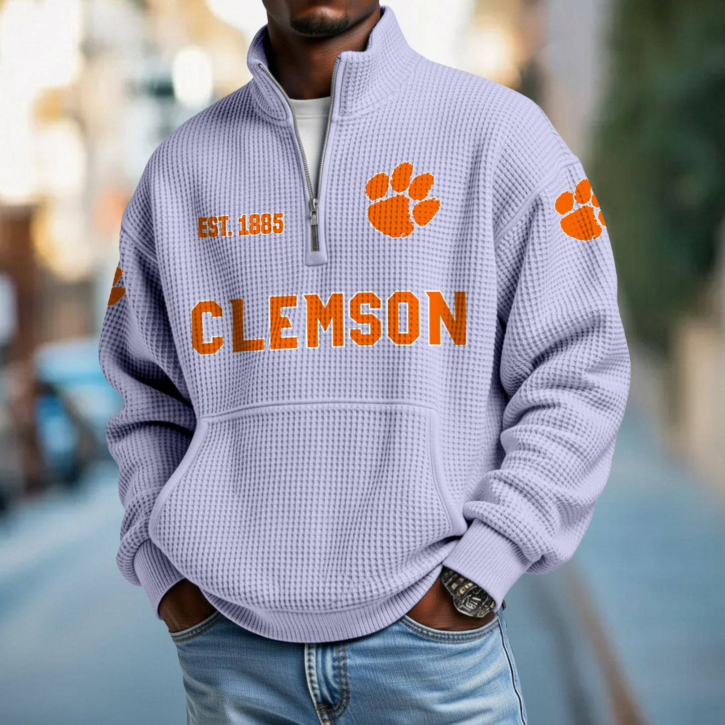 CLEM x College Football - Waffle Stand Collar Half Zip Sweatshirt DatND DVT