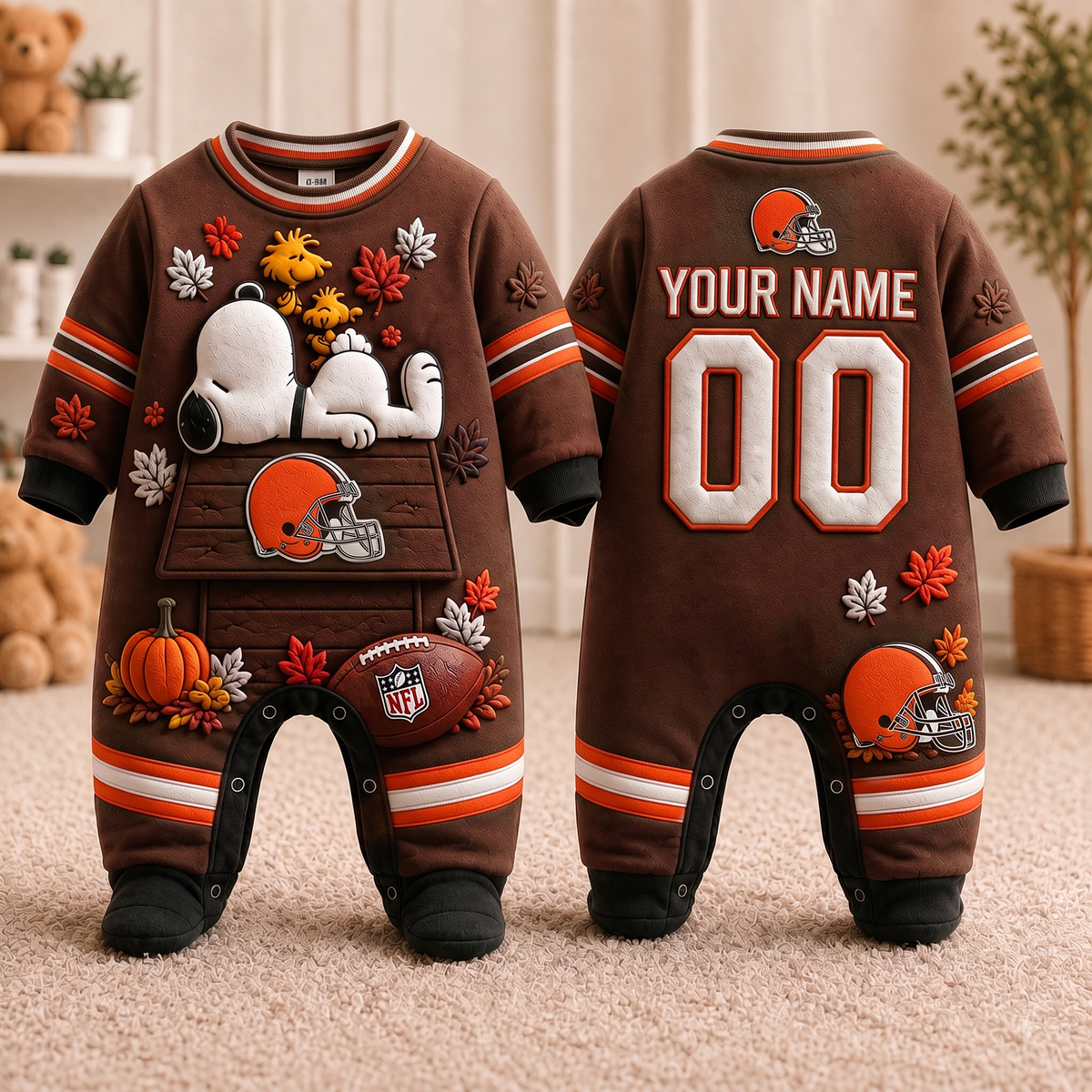 CLE_Personalized NFL Football Baby Onesie – Custom Name & Number