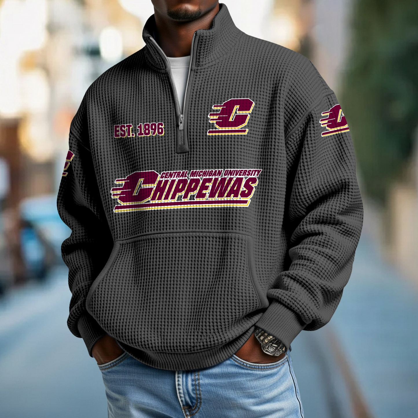 CMU x College Football - Waffle Stand Collar Half Zip Sweatshirt DatND DVT