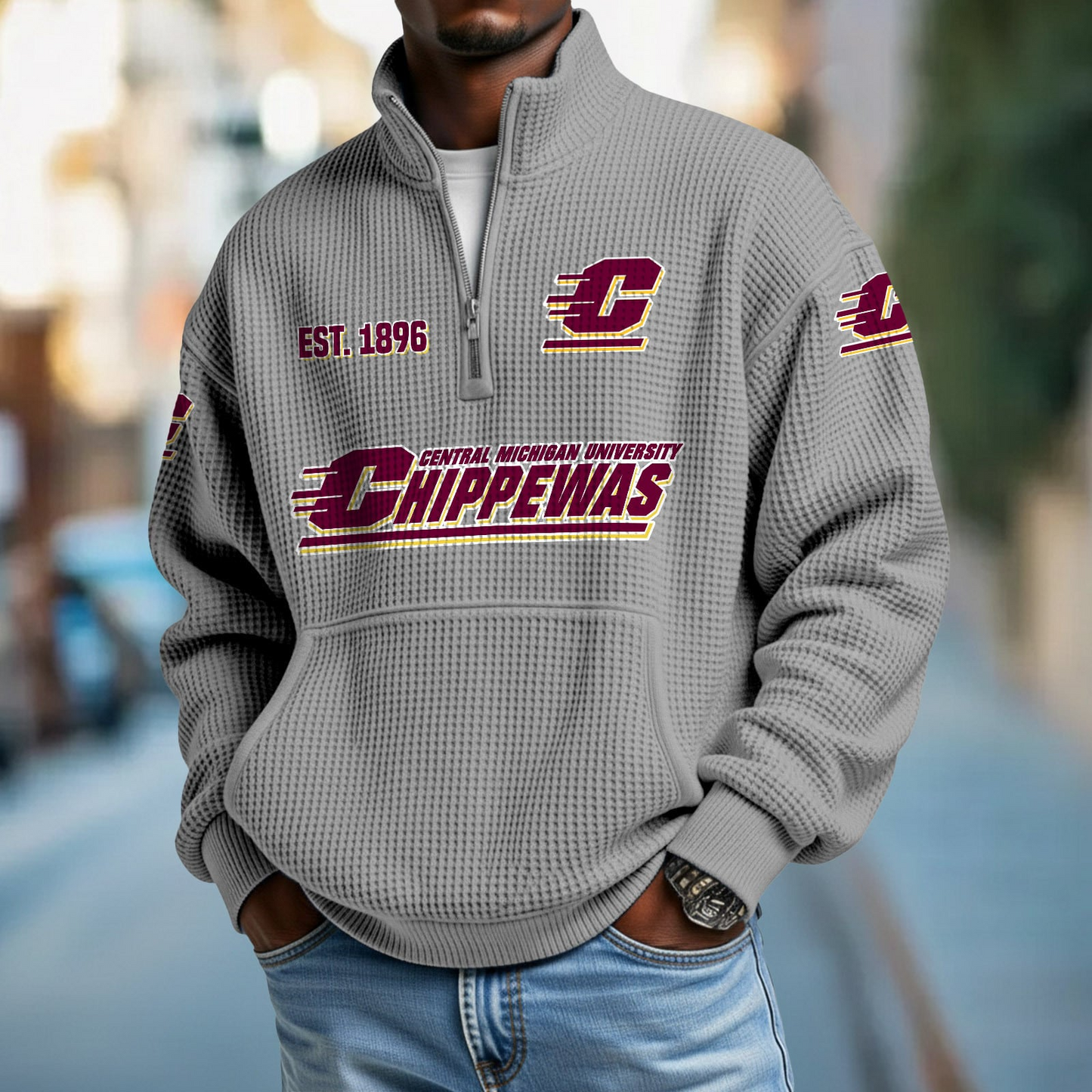 CMU x College Football - Waffle Stand Collar Half Zip Sweatshirt DatND DVT